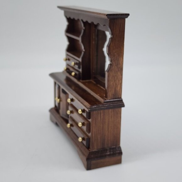 Vintage Concord Miniatures Wooden China Cabinet With Drawers & Mirror 1:1 Scale - Picture 8 of 10
